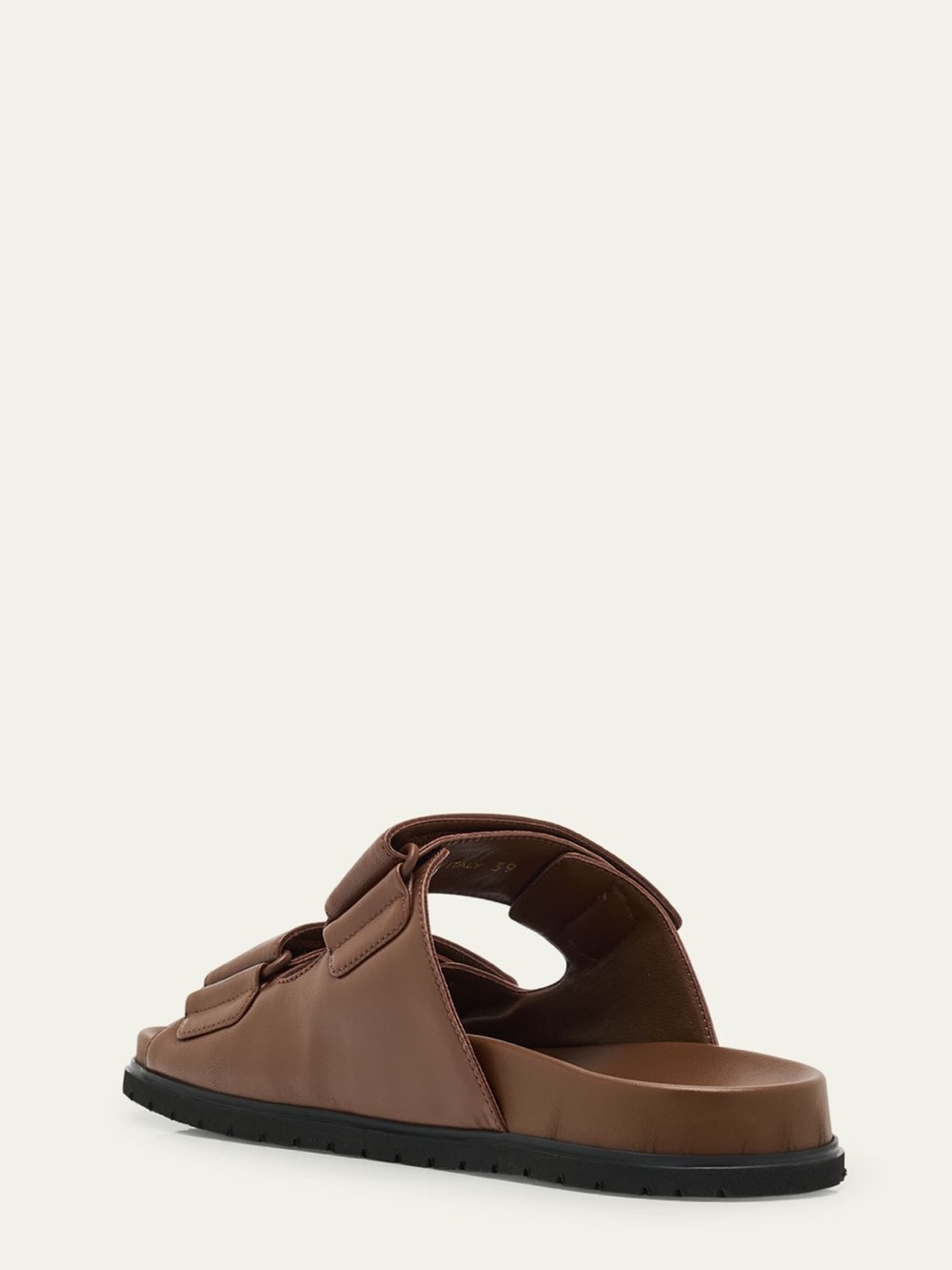 Women’s Luxury Prada Brown Leather Dual-Strap Slide Sandal with Gold Logo - Picture 3 of 14